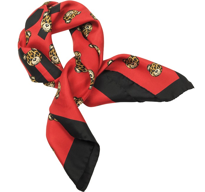 All-over Teddy Bear Printed Twill Silk Square Scarf - Moschino