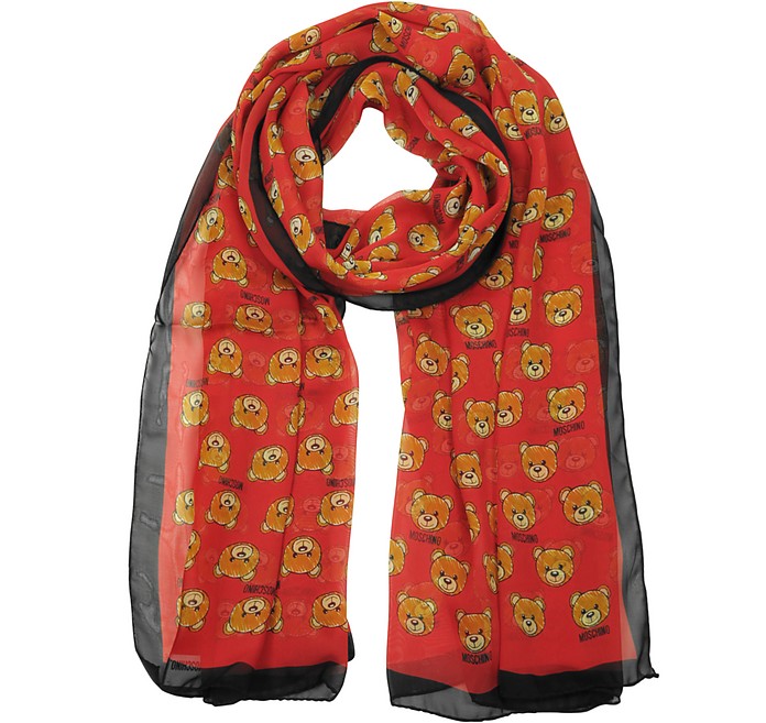 All-over Teddy Bear Printed Mussoline Silk Stole - Moschino