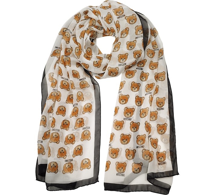 All-over Teddy Bear Printed Mussoline Silk Stole - Moschino