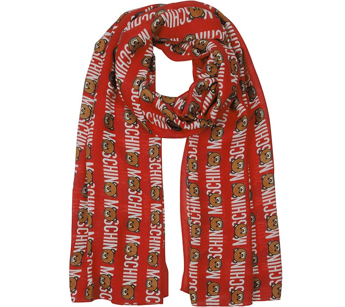 Teddy Bear and Signature All Over Printed Modal Stole - Moschino