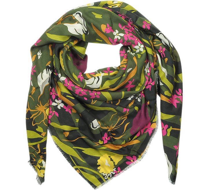 Green Modal and Cashmere Oversized Square Scarf - Moschino