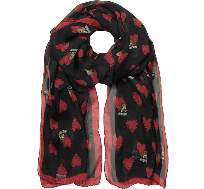 Teddy Bear and Hearts Printed Scarf - Moschino