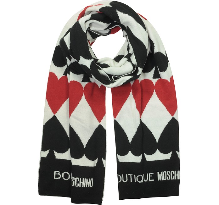 Boutique Moschino Woven Poker Wool, Viscose and Cashmere Blend Scarf - Moschino