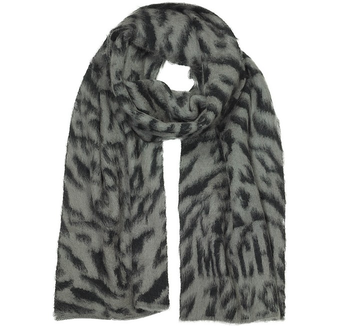 Leopard Intarsia Wool Blend Women's Scarf - Moschino