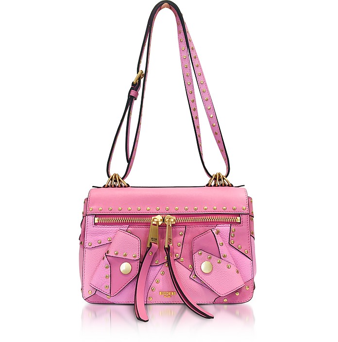 Moschino Pink Leather Shoulder Bag w/Golden Studs at FORZIERI