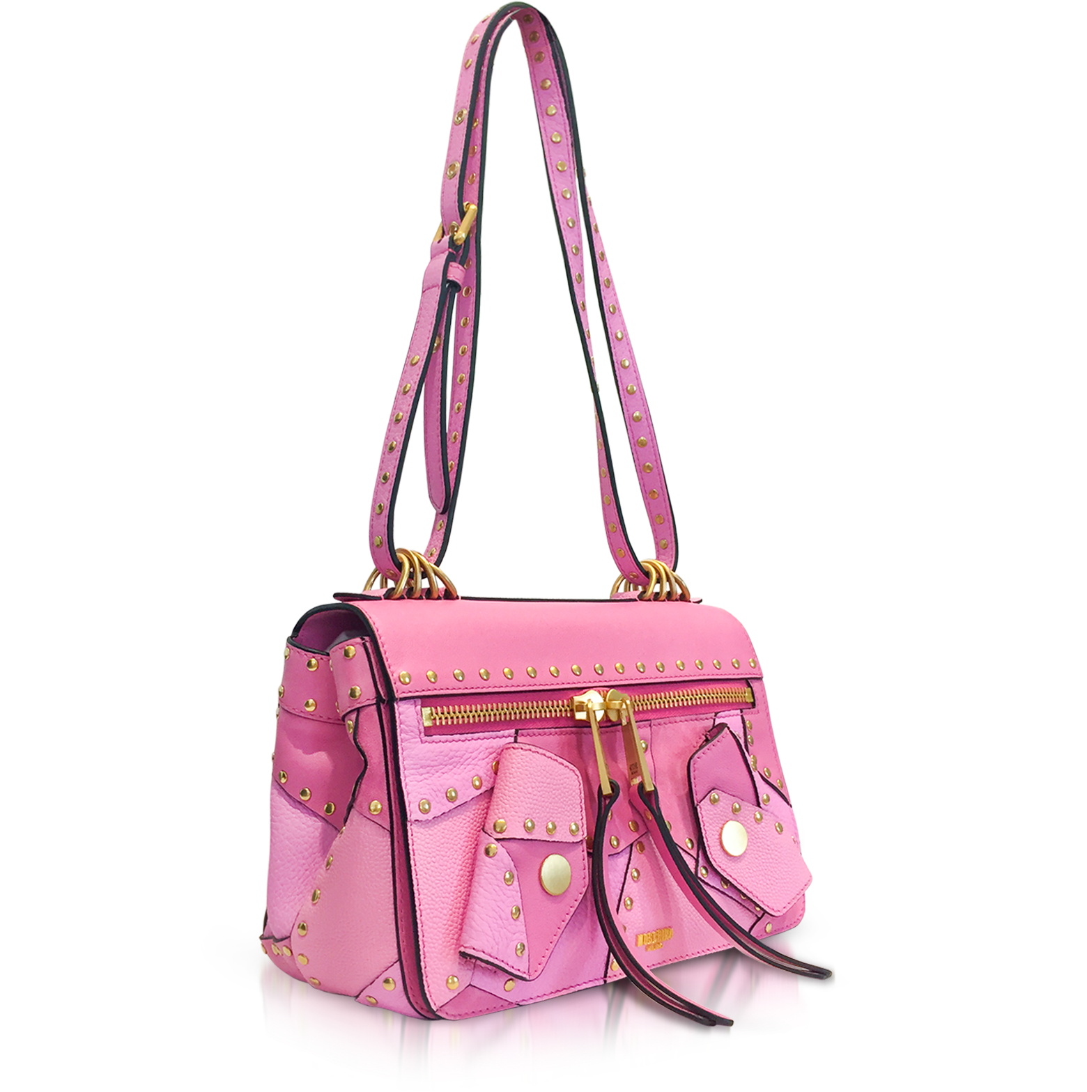 Moschino Pink Leather Shoulder Bag w/Golden Studs at FORZIERI