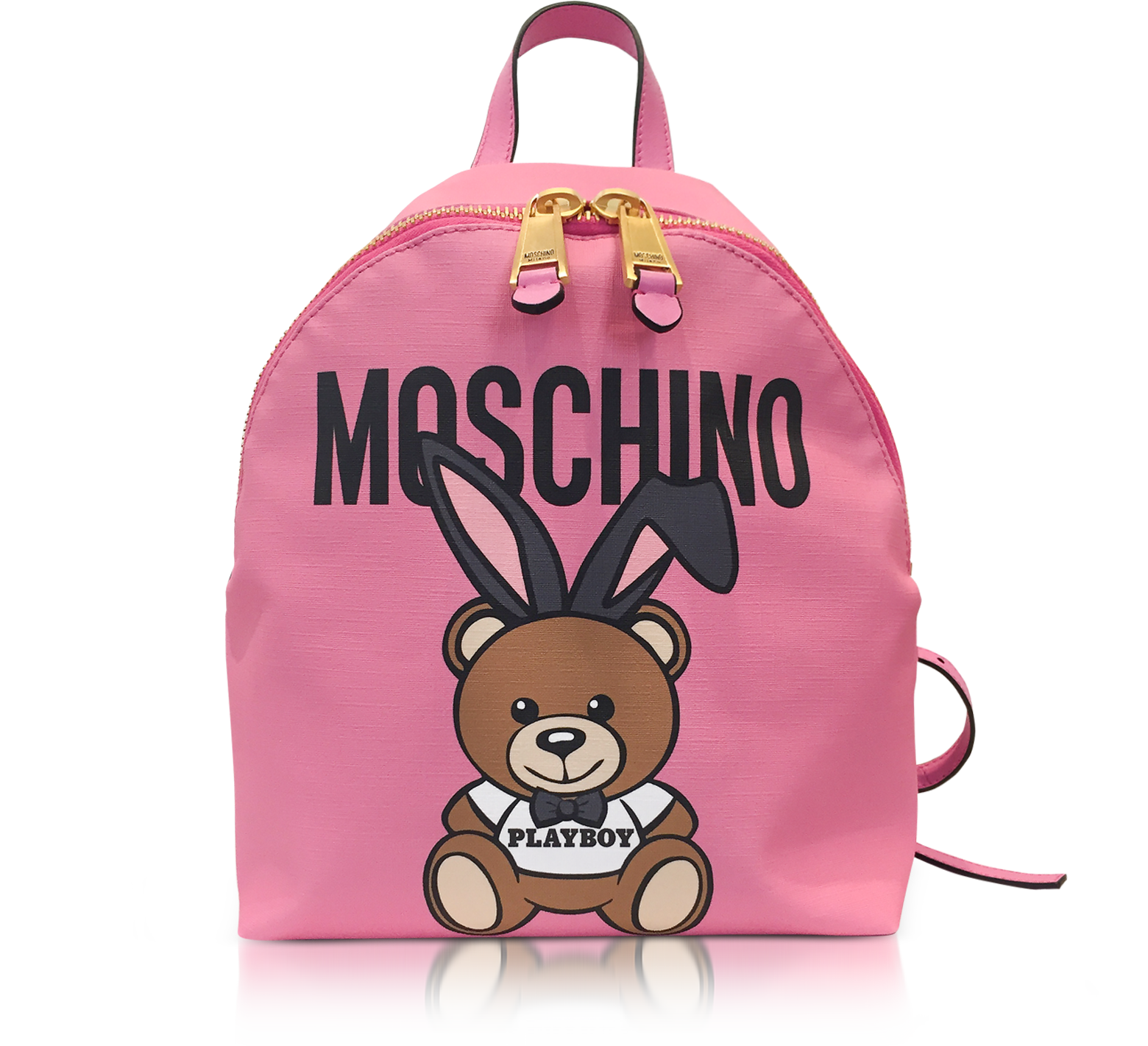 Moschino Teddy Playboy Pink Print Eco Leather Backpack w/Logo at FORZIERI