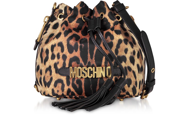 Animal Printed Leather Bucket Bag - Moschino
