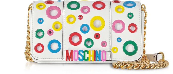 Leather Multicolor Eyelets Shoulder Bag - Moschino / XL[m