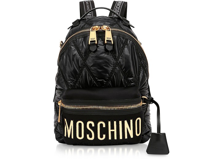 Quilted Canvas and Satin Signature Backpack - Moschino