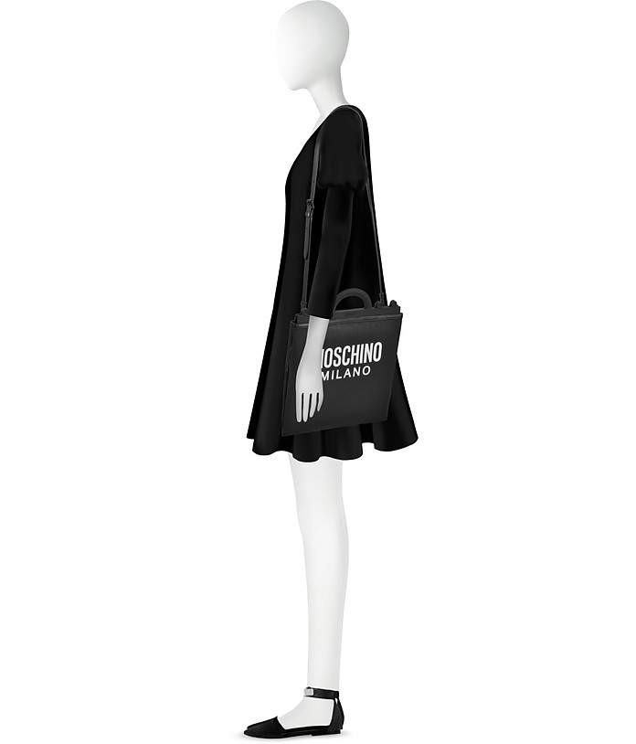 Moschino Black Mesh Logo Shopper Bag at FORZIERI