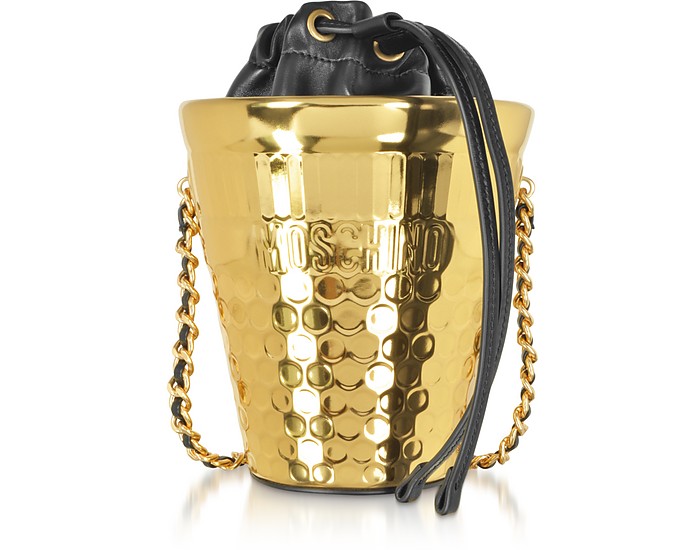 Golden Laminated Thimble Bucket Bag - Moschino