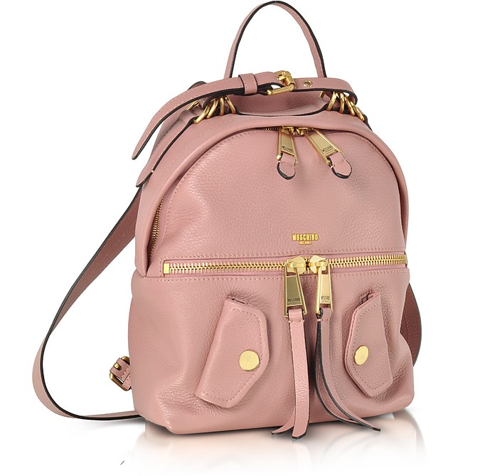 Moschino Pink Leather Backpack at FORZIERI