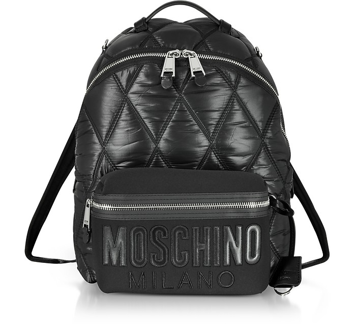 Black Quilted Nylon and Canvas Backpack - Moschino