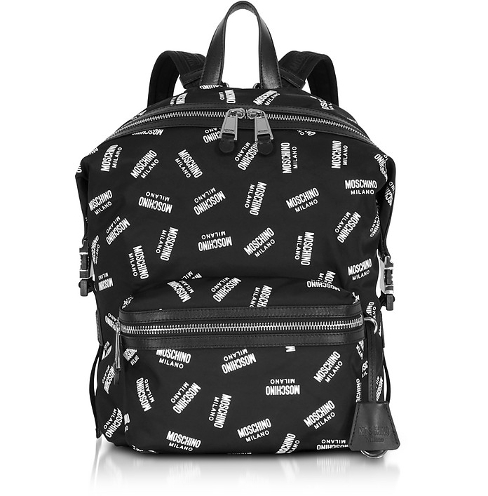 Allover Signature Printed Black Backpack - Moschino