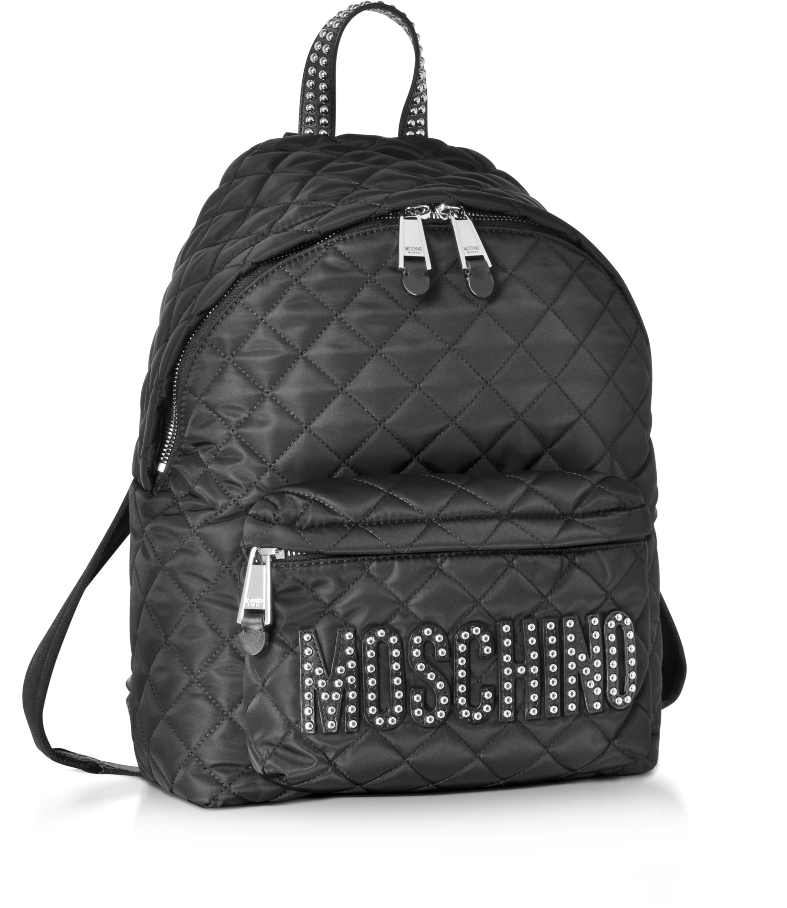 Moschino Black Quilted Nylon Backpack w/Studs at FORZIERI