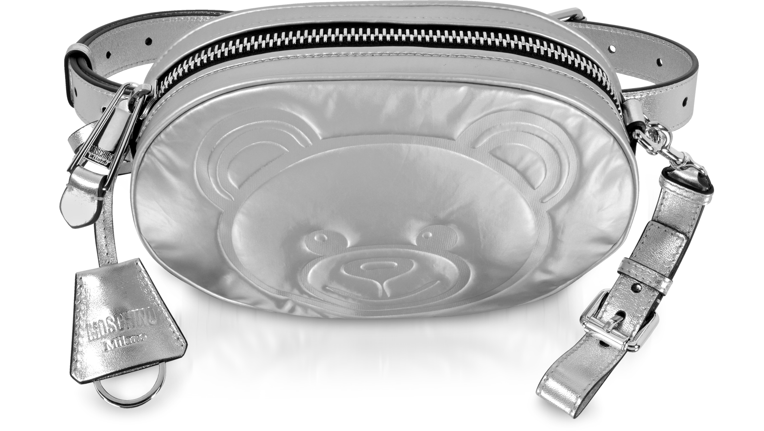 Moschino Teddy Bear Laminated Leather Belt Bag at FORZIERI