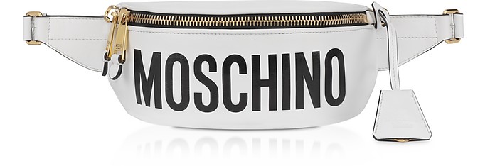 White Leather Signature Belt Bag - Moschino