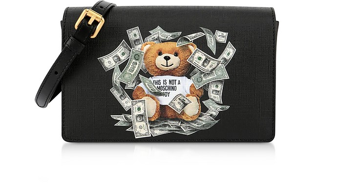 Black Dollar Teddy Bear Patch Shoulder Bag - Moschino