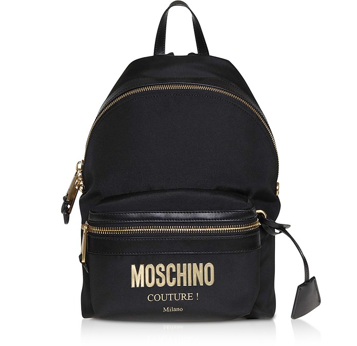 Small Black Backpack w/ Gold Signature - Moschino