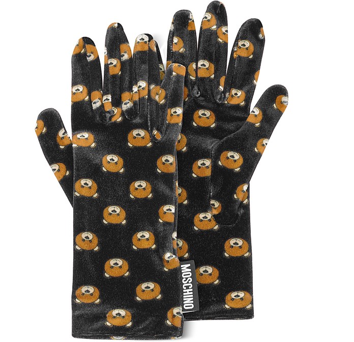 Teddy Bear Printed Velvet Gloves - Moschino
