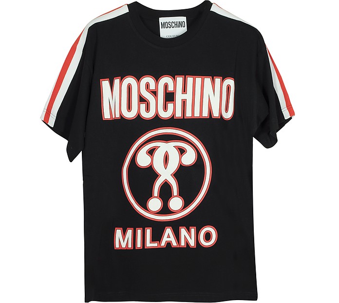 Black Signature Print Cotton Oversized Women's T-Shirt - Moschino / XL[m