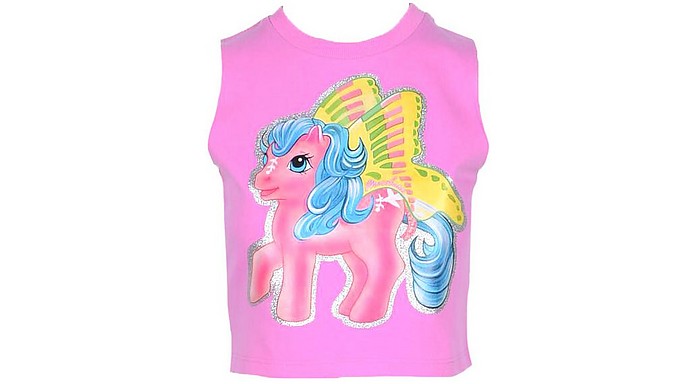 My Little Pony Pink Cropped Cotton Women's Slevesless Top - Moschino