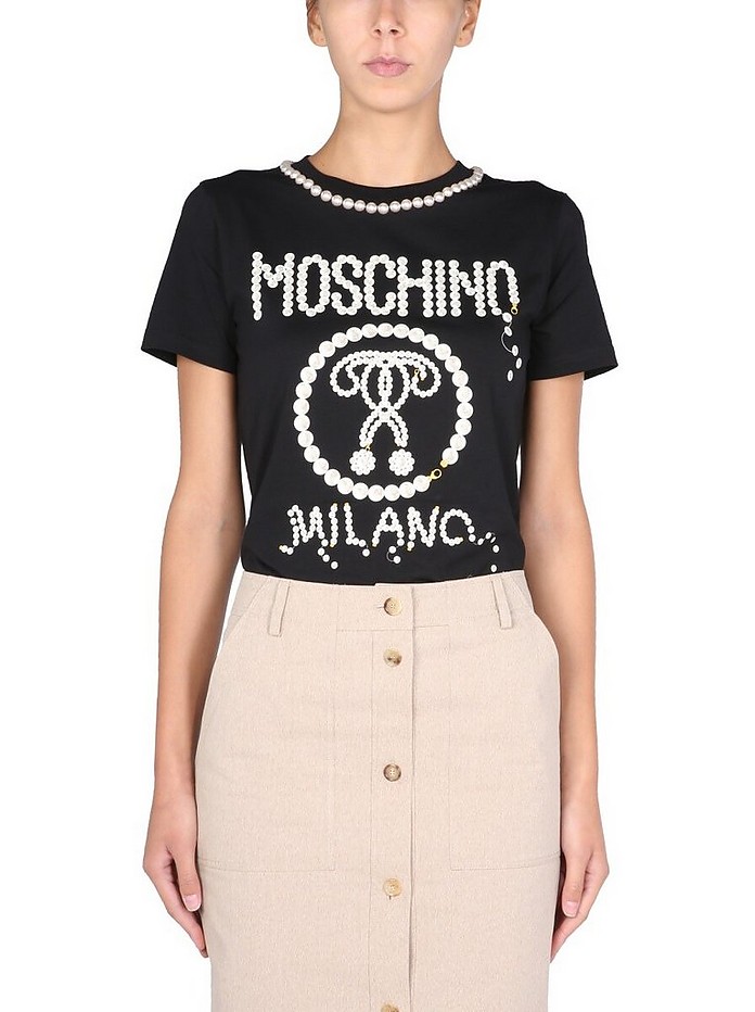 Pearls Double Question Mark T-Shirt - Moschino