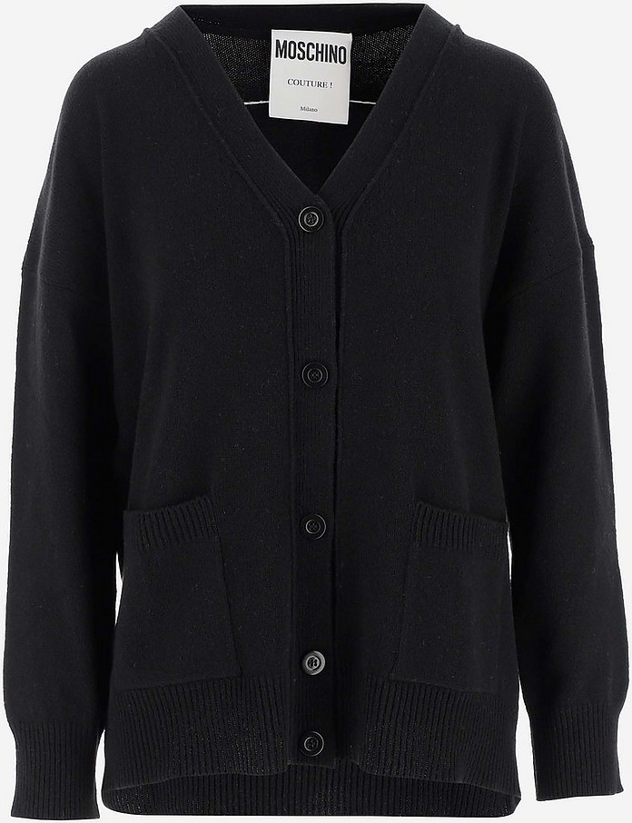 Moschino Rear Logo Couture Cardigan In Black