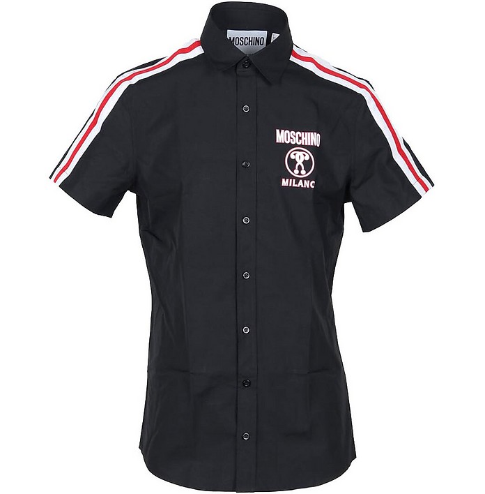 Signature Black Cotton Striped and Signature Short Sleeve Men's Shirt - Moschino / XL[m