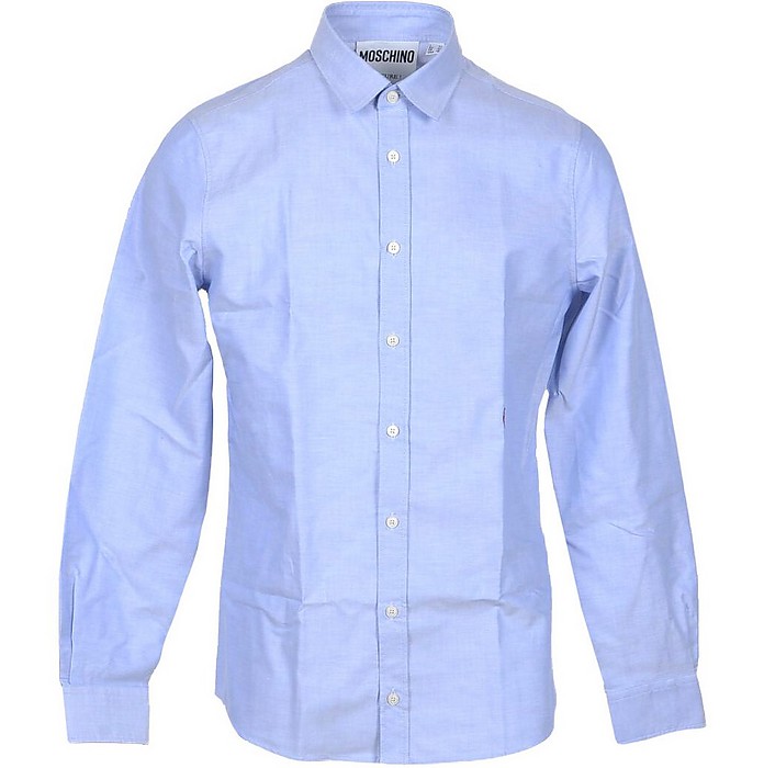 Light Blue Cotton Heart Embroidered Men's Shirt - Moschino