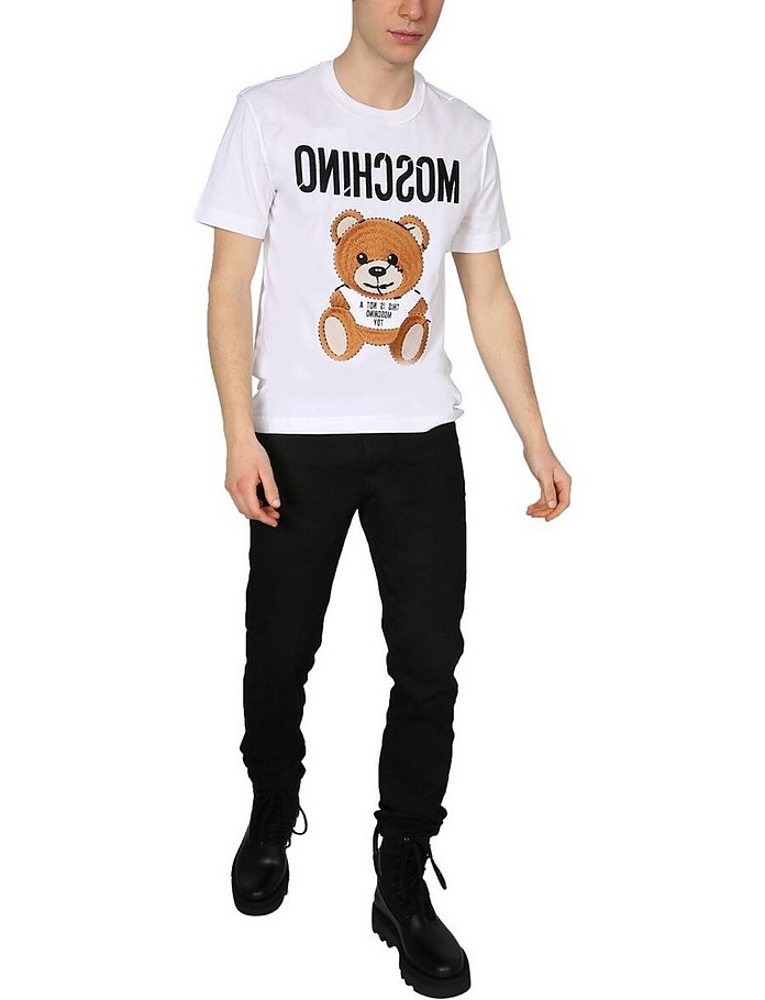 T-Shirt With Teddy Inside-Out Embroidered - Moschino