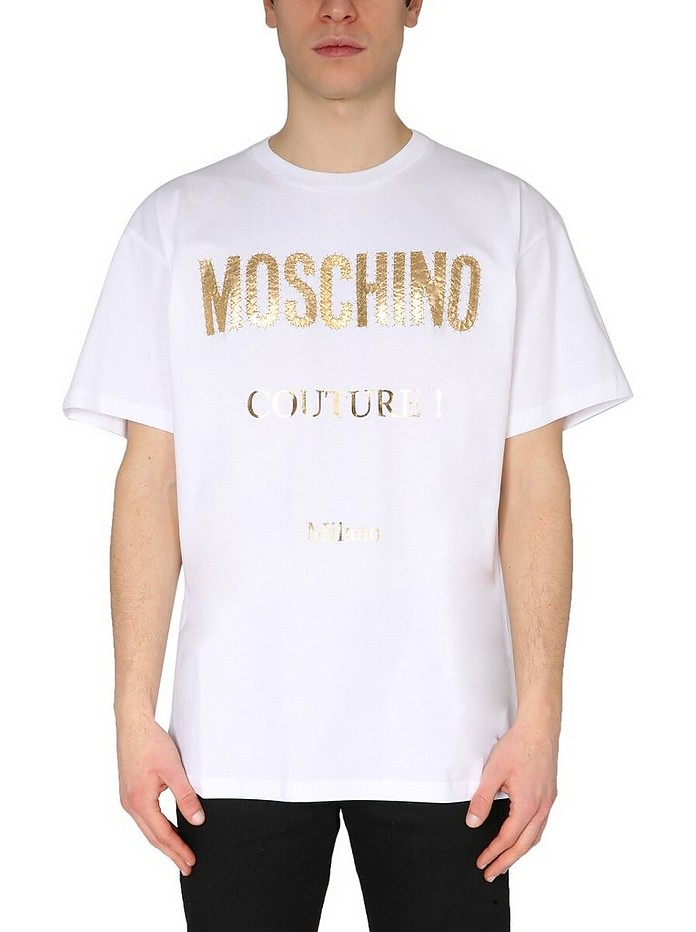 Oversize Fit T-Shirt With Laminated Print - Moschino