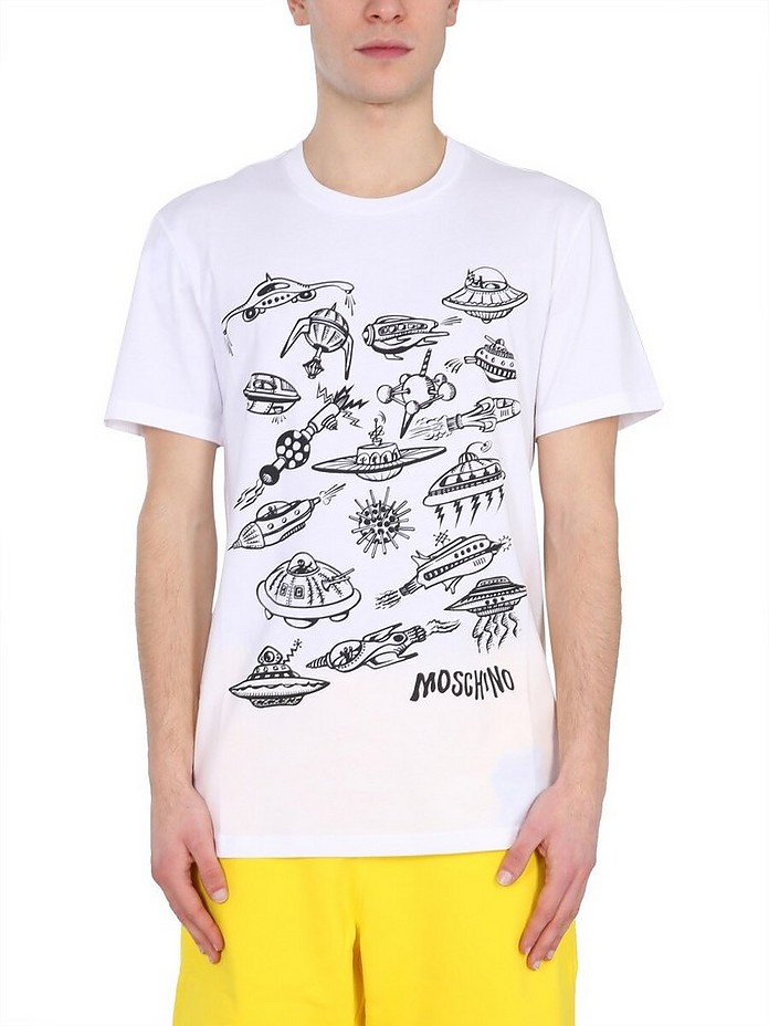 T-Shirt With Spaceships Print - Moschino