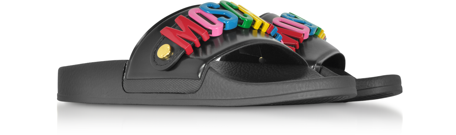 Moschino Multicolor Logo Pool Sandals 