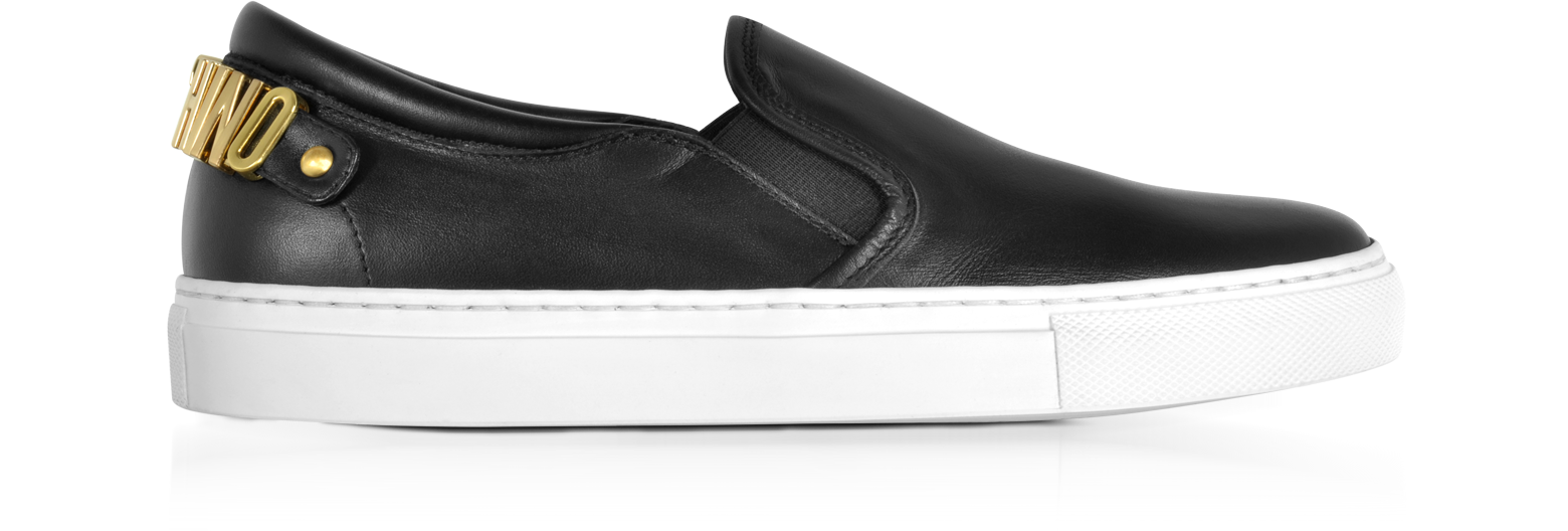 Black Nappa Leather Slip On Sneakers w 