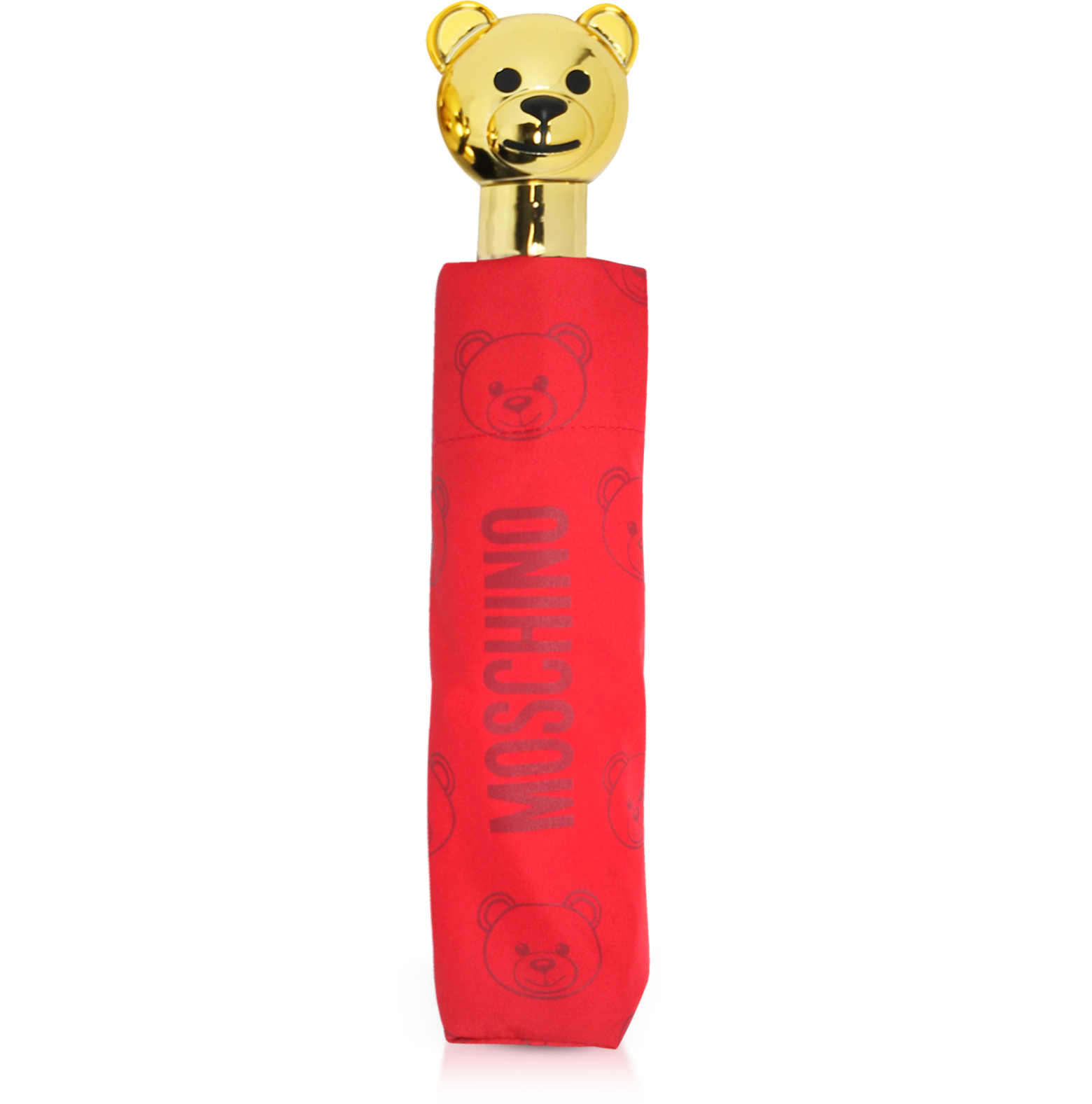 Moschino Red Teddy Bear Mini Umbrella w/Golden Teddy Handle at FORZIERI