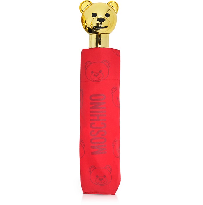 Mini Parapluie en Nylon avec Poignée Teddy Bear en Métal Or - Moschino