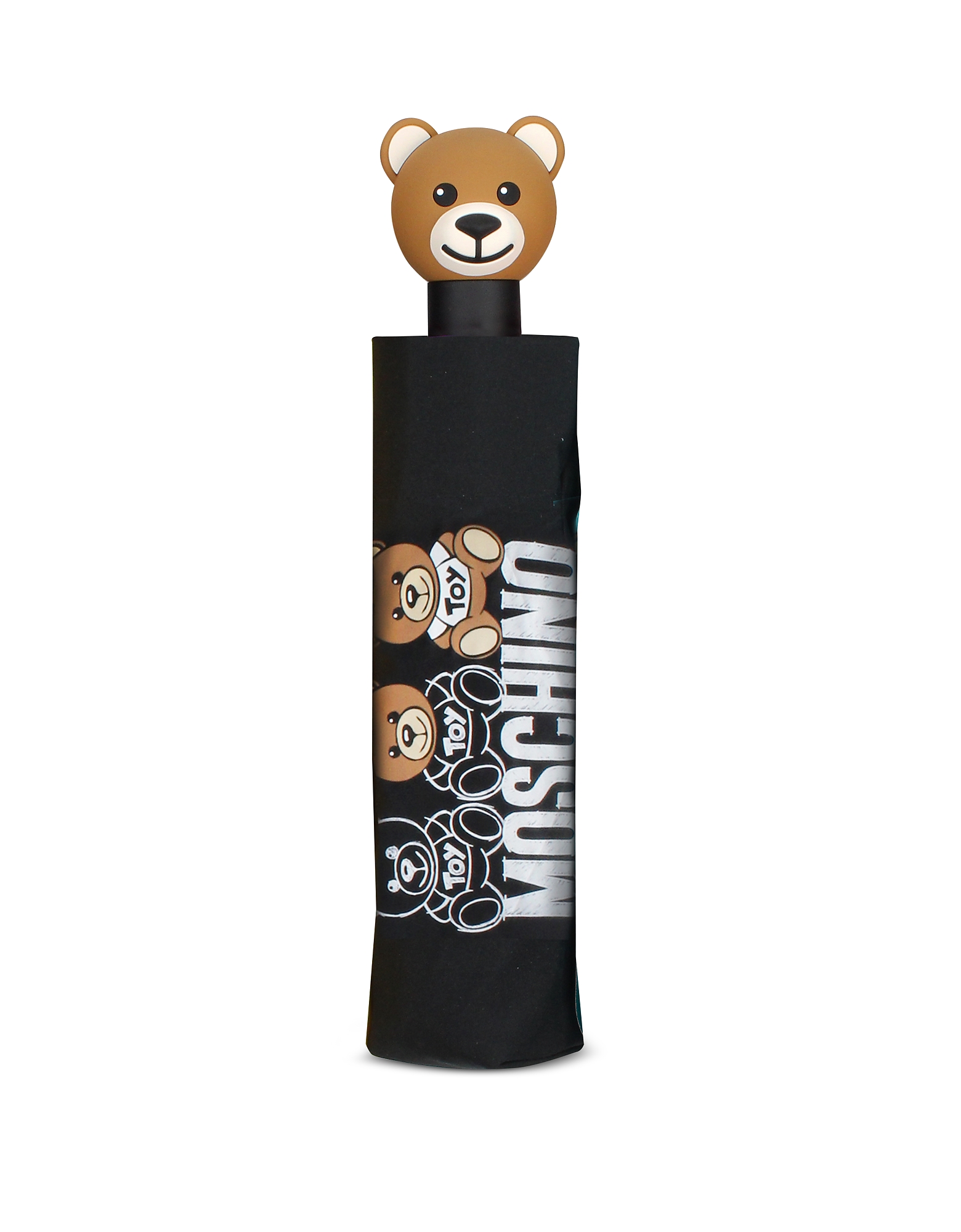 Moschino Designer Umbrellas Open-close Scribble Bear Umbrella W/bear Handle In Black