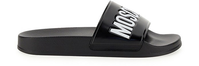 Slide Sandal With Lettering Logo - Moschino