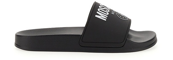 Slide Sandal With Lettering Logo - Moschino