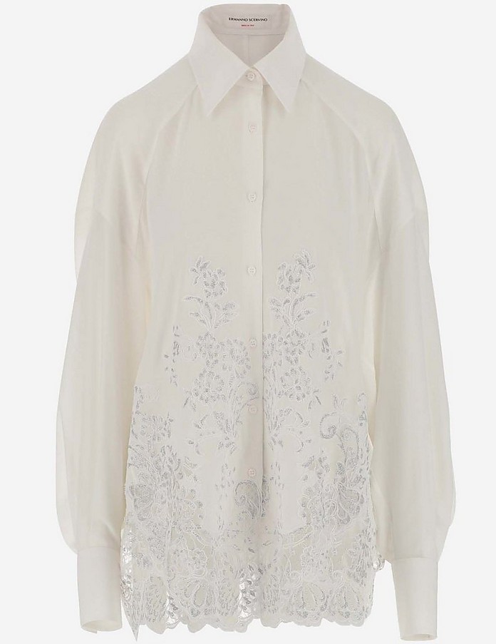 White Silk Women's Shirt w/Lace - Ermanno Scervino