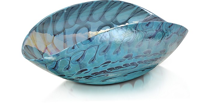 Belus - Medium Turquoise Folded Murano Glass Dish - Yalos Murano