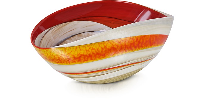klimaat Specifiek Bij elkaar passen Yalos Murano Cartoccio - Small Red and Ivory Marbled Murano Glass Folded  Bowl at FORZIERI