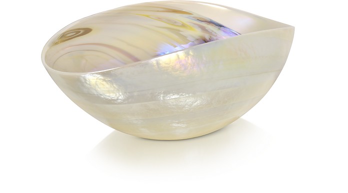 Fossili - Small Ivory Mother of Pearl Effect Murano Glass Folded Bowl - Yalos Murano