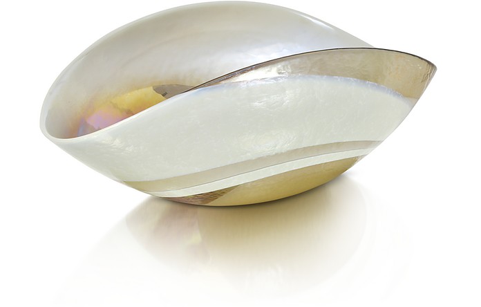 Tango - Medium Ivory and Mother of Pearl Murano Glass Folded Dish - Yalos Murano