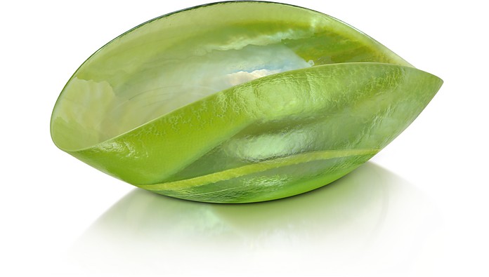 Tango - Green Swirl Murano Glass Folded Dish - Yalos Murano