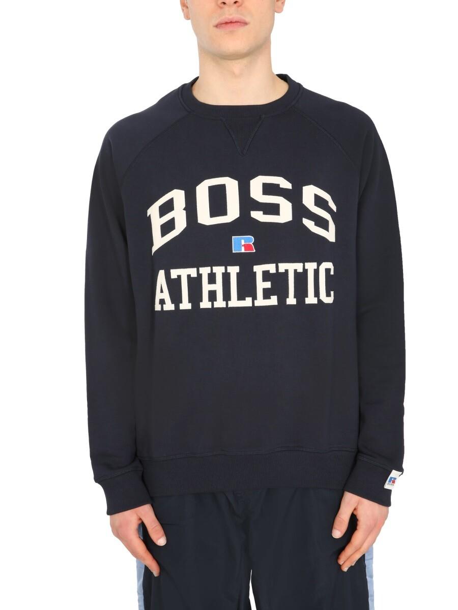 Boss x Russell Athletic Stedman varsity logo sweatshirt in brown