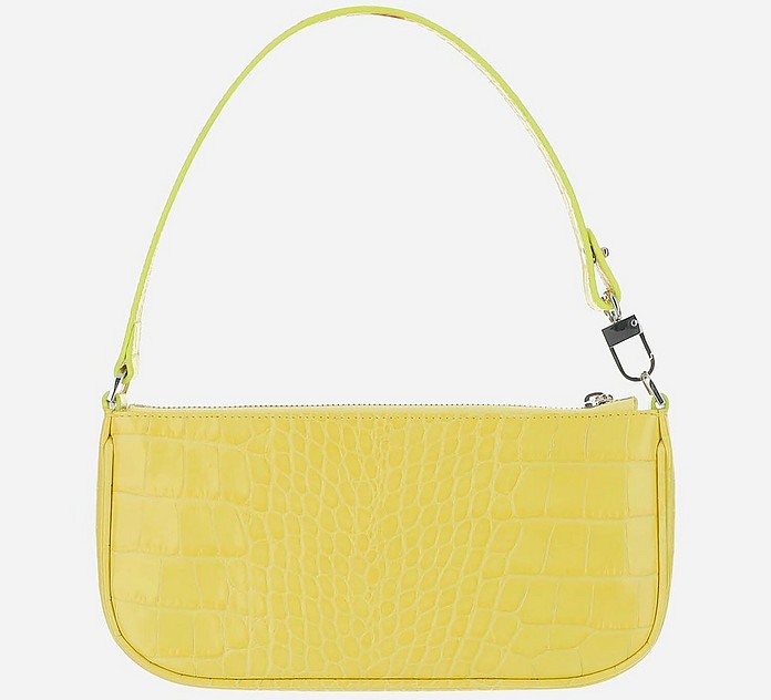 By Far Yellow Croco Embossed Leather Rachel Shoulder Bag at FORZIERI
