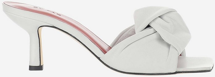 White Leather Slide Mid-Heel Sandals - By Far
